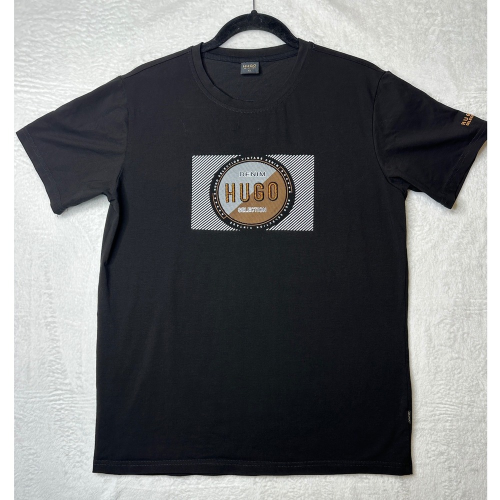 Hugo Selection T-Shirt Mens XL Black Graphic Print Short Sleeve Crew Neck